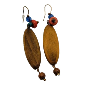 Blue Wooden dangle earrings.